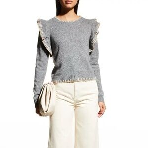 Autumn Cashmere Ruffle Blanket-Stitch Sweater
